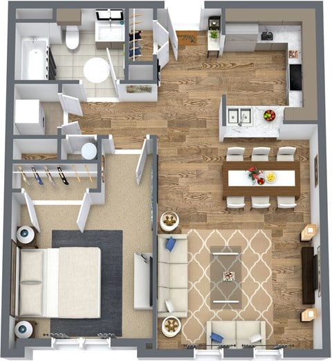 Floor plan for 1 bed, 1 bath, 706 sqft